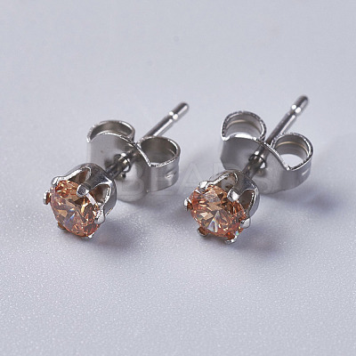 Cubic Zirconia Stud Earrings EJEW-I209-09-4mm-1