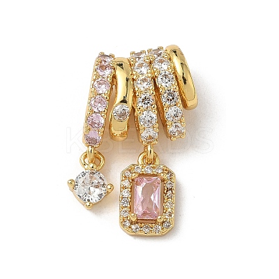 Brass Pave Pink and Clear Cubic Zirconia Rectangle Pendants KK-I371-19G-1