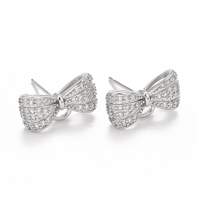 Rack Plating Brass Micro Pave Cubic Zirconia Earring Findings X-KK-C237-05P-1