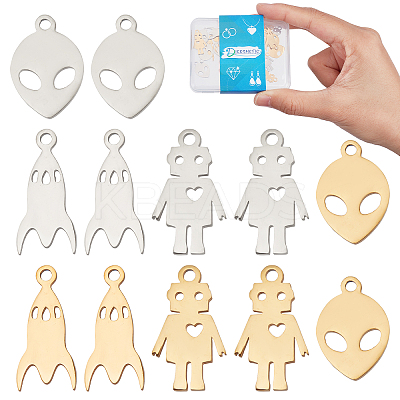 24Pcs 6 Style 201 Stainless Steel Laser Cut Pendants STAS-DC0008-58-1
