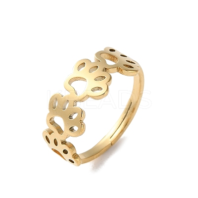 Ion Plating(IP) 201 Stainless Steel Hollow Out Dog Paw Prints Adjustable Ring for Women X-RJEW-K238-10G-1