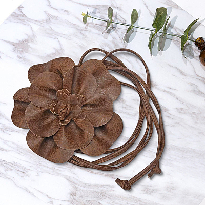 Flower PU Leather Wrap Waist Belts for Women AJEW-WH20816-058D-1