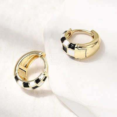 Tartan Pattern Brass Enamel Hoop Earrings for Women EJEW-G460-01G-1