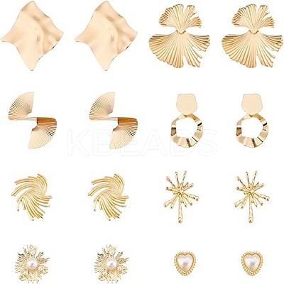 8 Pairs 8 Style Alloy Stud Earrings with Plastic Imitation Pearl Beaded EJEW-AN0003-64-1