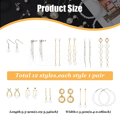 12 Pairs 12 Style Plastic Imitation Pearl Dangle Stud Earrings with Sterling Silver Pins EJEW-AN0003-20-1