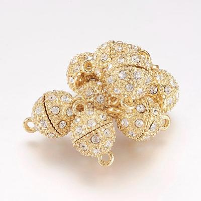Alloy Rhinestone Magnetic Clasps with Loops RB-H116-3-G-1-1