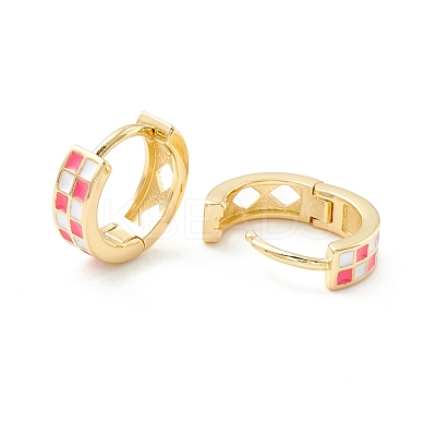 Tartan Pattern Enamel Chunky Hinged Huggie Hoop Earrings for Women EJEW-P196-22G-02-1