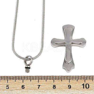 304 Stainless Steel Cross Pendant Pet Urn Ashes Necklaces LS-NJEW-S455-02P-1