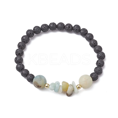 Natural Flower Amazonite with Natural Lava Rock Beaded Stretch Bracelets for Women BJEW-JB11130-02-1