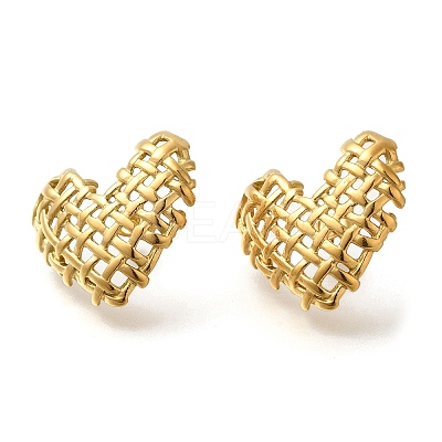 PVD Vacuum Plating 304 Stainless Steel Woven Heart Stud Earrings for Women EJEW-S227-48G-1