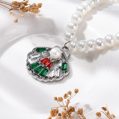 304 Stainless Steel Colorful Cubic Zirconia Shell Shape Pendant Necklaces STAS-Z114-22P-1
