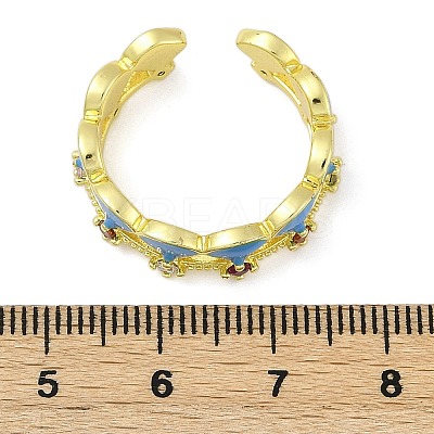 Brass Micro Pave Cubic Zirconia Enamel Cuff Rings for Women RJEW-L113-029G-1