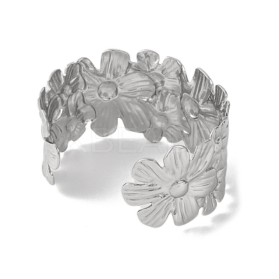 Flower 304 Stainless Steel Bangles for Women BJEW-B104-02P-1