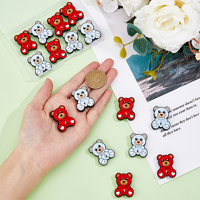 16Pcs 2 Colors Bear Food Grade Eco-Friendly Silicone Beads SIL-DC0001-23-1