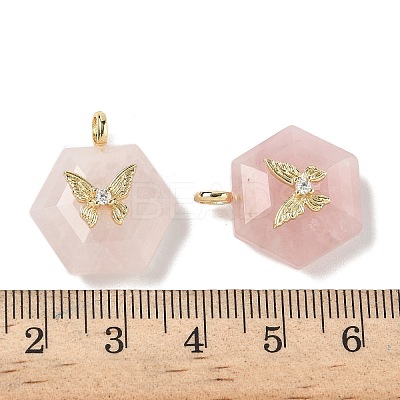Natural Rose Quartz Faceted Pendants G-P585-01G-09-1