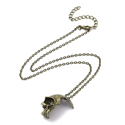 Retro Alloy Broken Half Skull Pendant Necklace for Men Women LS-NJEW-B085-04B-1