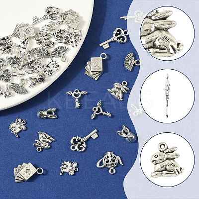 40Pcs 10 Styles Tibetan Style Zinc Alloy Bunny Pendants TIBEP-FS0001-48-1