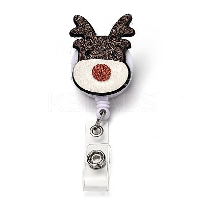 Christmas Reindeer/Stag/Deer Glitter Powder Felt & ABS Plastic Badge Reel AJEW-I053-11-1