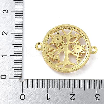 Rack Plating Brass Clear Cubic Zirconia Flat Round with Tree Connector Charms KK-A234-033G-1