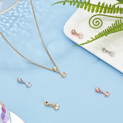 6Pcs 6 Style Rack Plating Brass Micro Pave Clear Cubic Zirconia Pendants ZIRC-OC0001-04-1