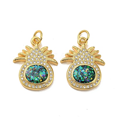 Brass Micro Pave Cubic Zirconia with Synthetic Opal Pendants KK-D096-01C-G-1