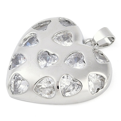 Rack Plating Heart Brass Micro Pave Clear Cubic Zirconia Pendants KK-P287-37P-1