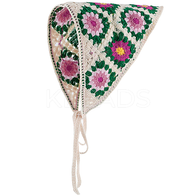 Flower Pattern Acrylic Fibers Knitted Triangle Headscarf AJEW-WH20001-82A-1