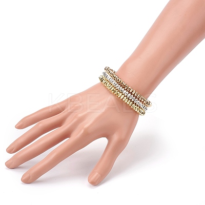 3Pcs 3 Colors Electroplate Non-magnetic Synthetic Hematite Beads Stretch Bracelets Sets BJEW-JB05930-1