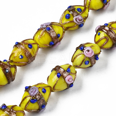 Handmade Gold Sand Lampwork Beads Strands LAMP-N021-40E-1