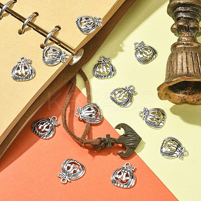 20Pcs Tibetan Style Halloween Pumpkin Jack-O'-Lantern Alloy Pendants TIBEP-YW0001-43AS-1