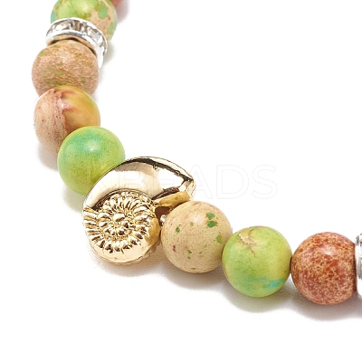 2Pcs 2 Style Natural Imperial Jasper(Dyed) & Green Aventurine & Lava Rock Braided Bead Bracelets Set with Alloy Shell BJEW-JB08476-1