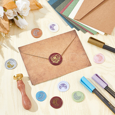 Brass Wax Seal Stamps with Wood Handle AJEW-WH0412-0053-1