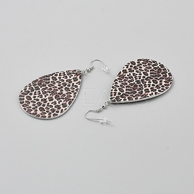 Artificial Leather Teardrop Dangle Earrings EJEW-WH0817-003G-1