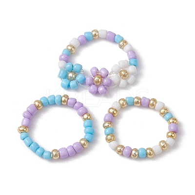 3Pcs 3 Style Glass Seed Beaded Stretch Rings Set RJEW-JR00616-01-1
