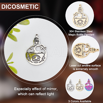 18Pcs 3 Colors 304 Stainless Steel Pendant STAS-DC0012-34-1