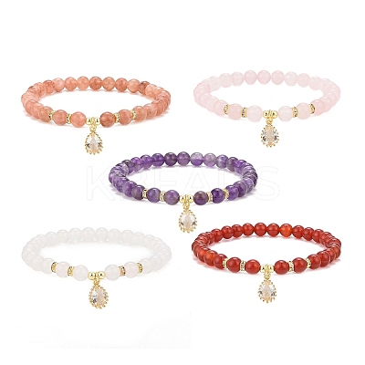 Gemstone Bead Stretch Bracelets BJEW-JB09126-1