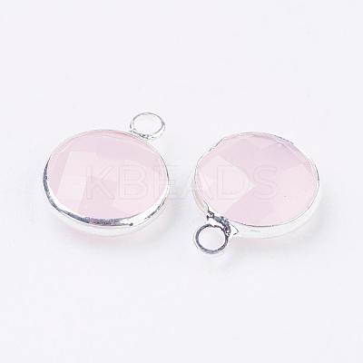Silver Color Plated Brass Glass Flat Round Charms GLAA-M003-A-13S-1