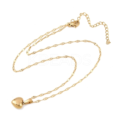 304 Stainless Steel Heart Pendant Dapped Chain Necklaces for Women NJEW-P342-01G-1