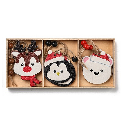 9Pcs 3 Styles Christmas Wood Pendant Decorations Set WOOD-U004-01H-1