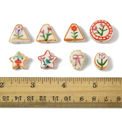8Pcs 8 Styles Flower Theme Handmade Porcelain Beads LAMP-FS0001-67-1