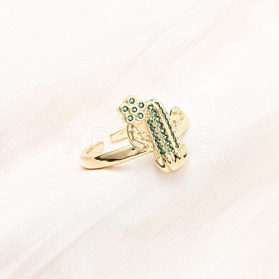 Adjustable Brass Micro Pave Cubic Zirconia Cuff Rings for Women RJEW-B138-02G-1