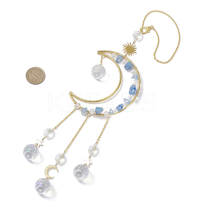 Nuggets Natural Quartz & Brass Moon Hanging Suncatchers HJEW-JM04253-04-1