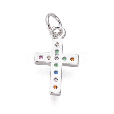 Brass Micro Pave Cubic Zirconia Tiny Cross Charms ZIRC-I032-64P-1