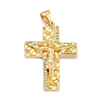 Brass Micro Pave Clear Cubic Zirconia Pendants ZIRC-A021-10G-1