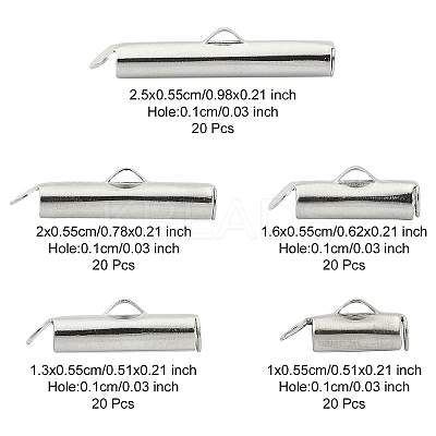 100Pcs 5 Styles Iron Slide On End Clasp Tubes IFIN-YW0003-11-1