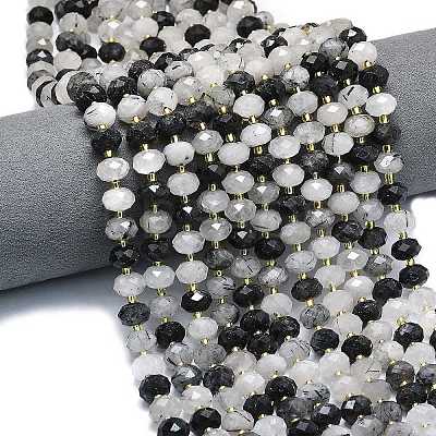 Natural Black Tourmalinated Quartz Beads Strands G-P573-A62-01-1