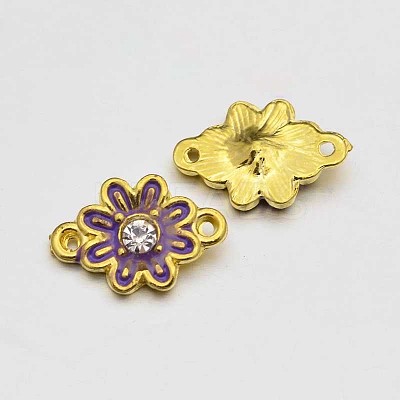 Golden Tone Alloy Rhinestone Enamel Flower Links connectors ENAM-J473-08G-1