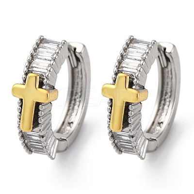 Brass Micro Pave Clear Cubic Zirconia Hoop Earrings EJEW-H158-20C-GP-1
