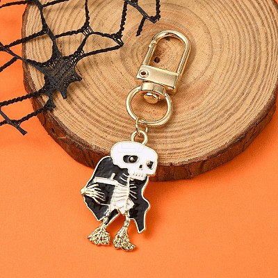 Halloween Skeleton Alloy Enamel Pendant Decoration HJEW-YW00033-06-1