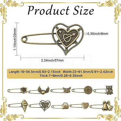 20Pcs 10 Styles Alloy Kilt Pins for Backpack Clothes JEWB-CJ0003-24-1